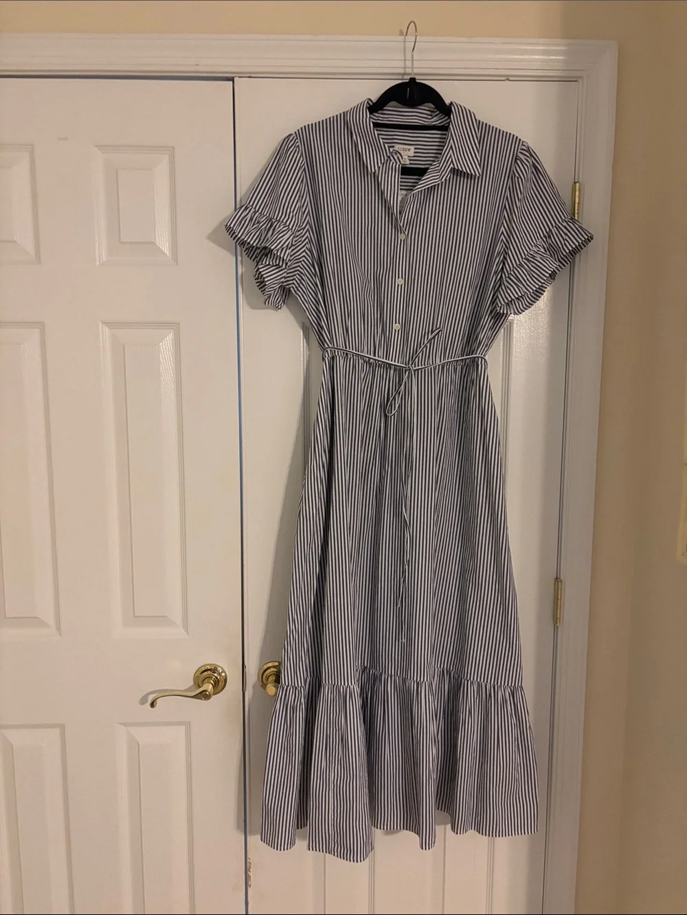 J. Crew Blue and White Striped Maxi Shirt Dress